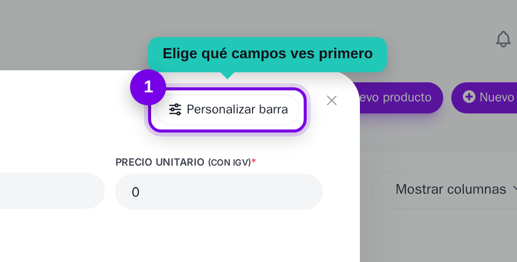 Botón de personalizar barra del formulario de producto señalado