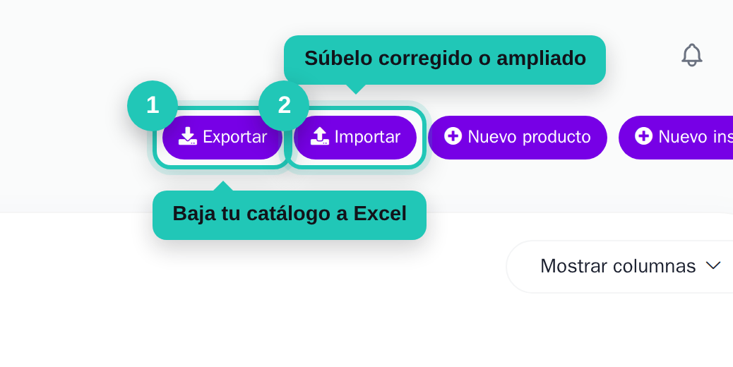 Botones de exportar e importar del listado de productos señalados