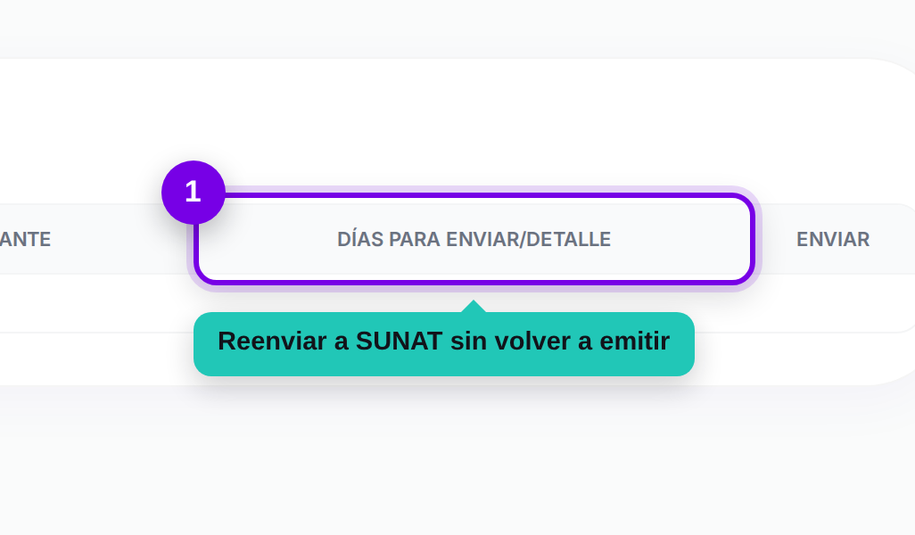Columna de enviar señalada en el listado de no enviados