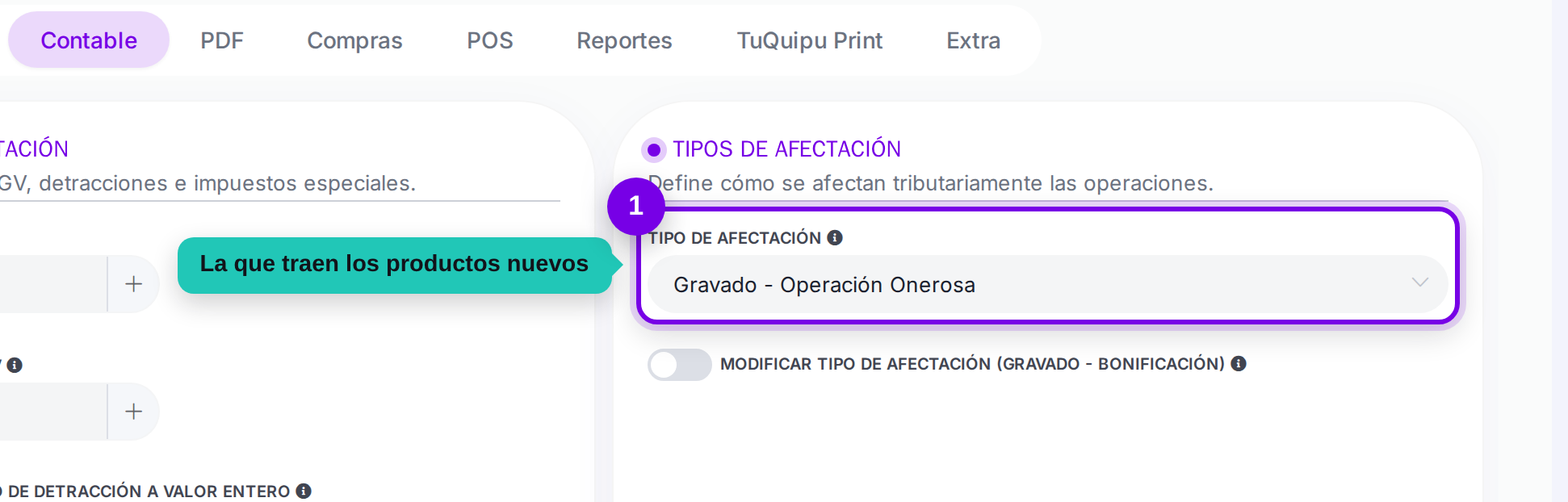 Tipo de afectación por defecto señalado