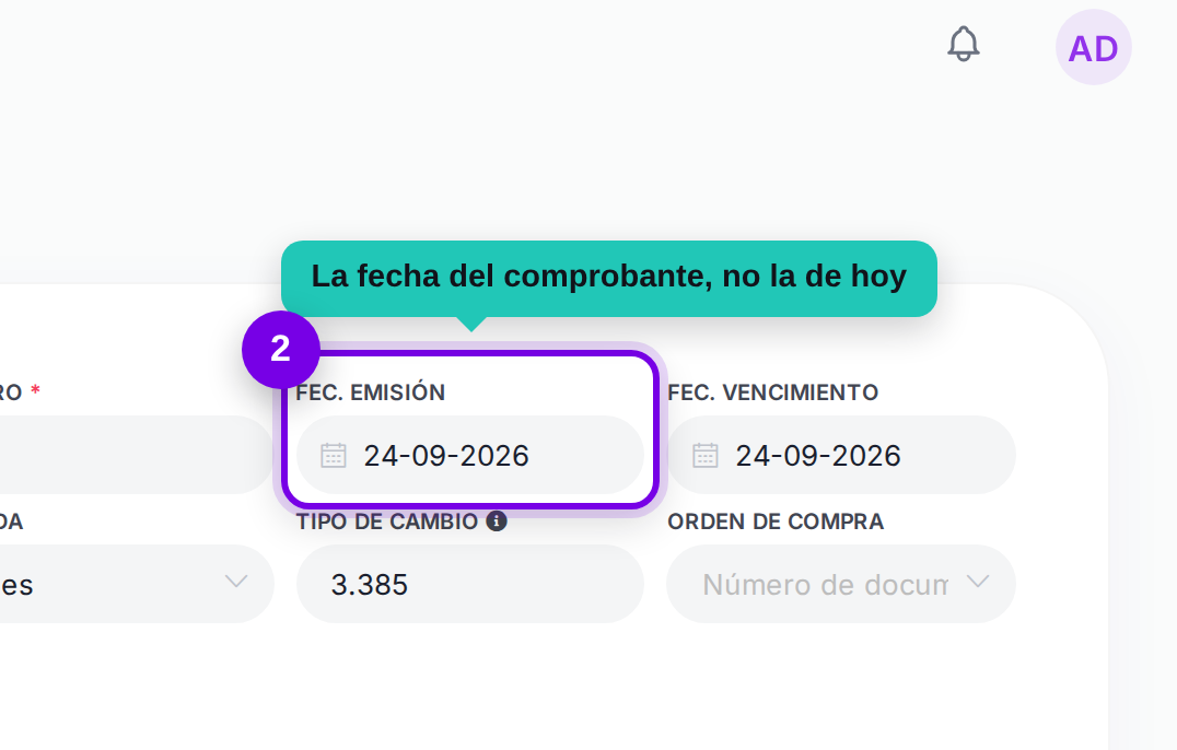 Proveedor y fecha de emisión señalados