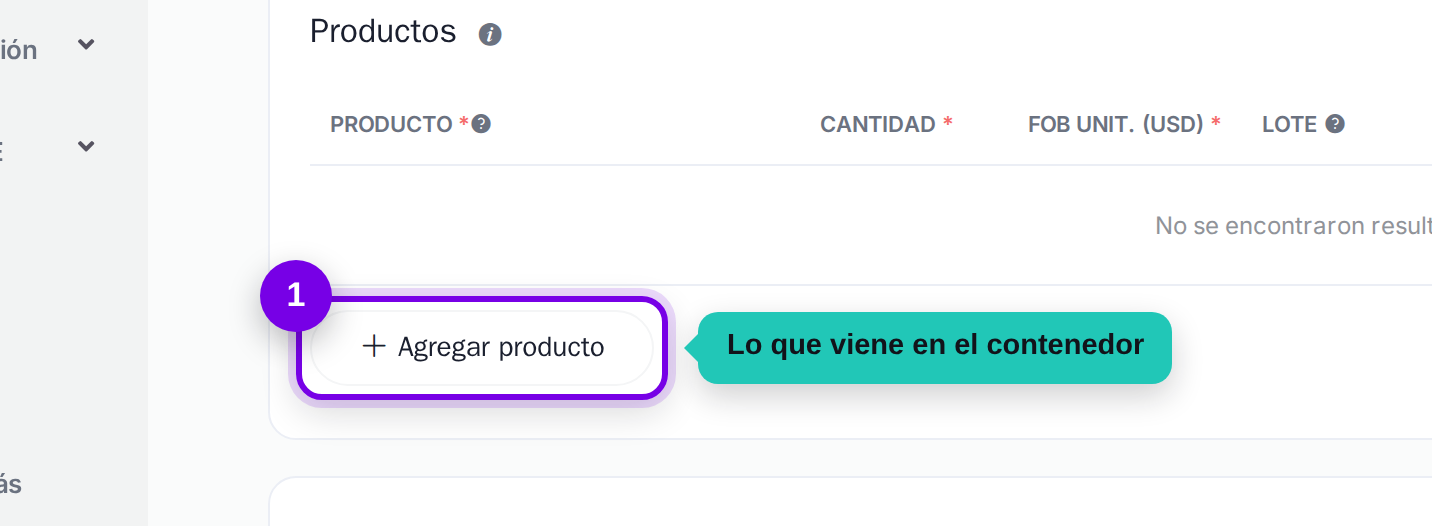 Botón de agregar producto del expediente señalado