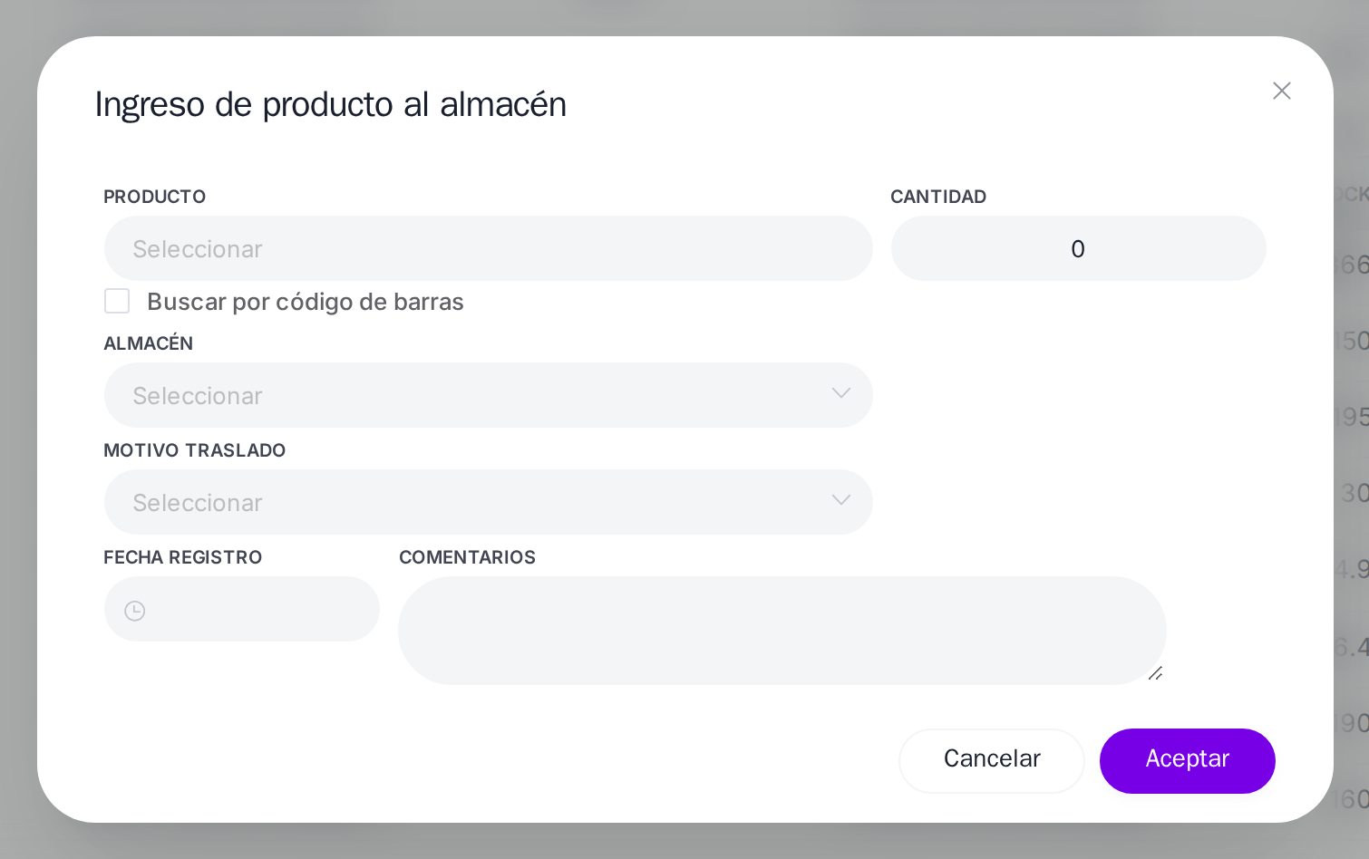 Formulario de ingreso de stock