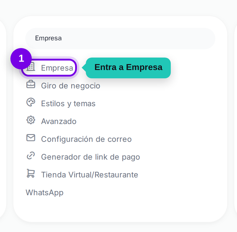 Tarjeta Empresa de la configuración con la opción Empresa señalada