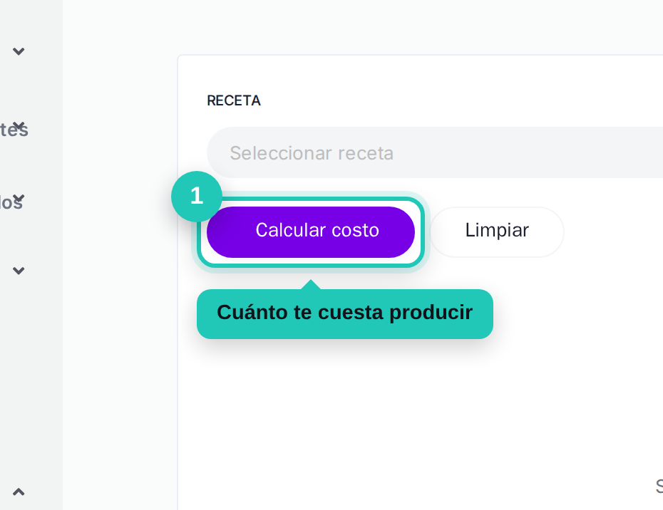 Pantalla de costeo con el botón de calcular señalado