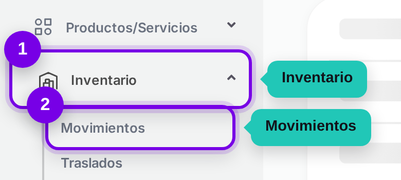Camino en el menú: Inventario, luego Movimientos