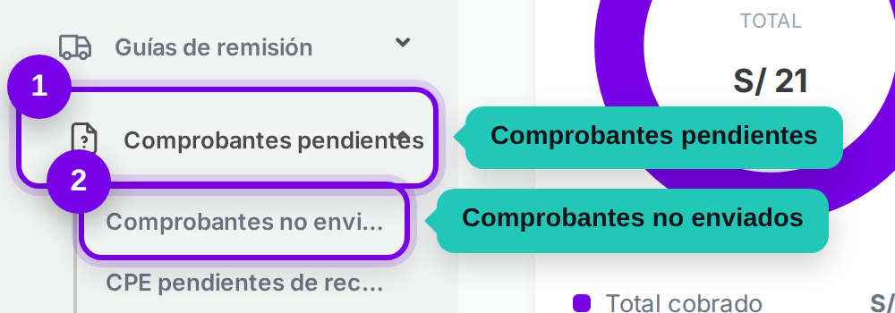 Camino en el menú: Comprobantes pendientes, luego Comprobantes no enviados