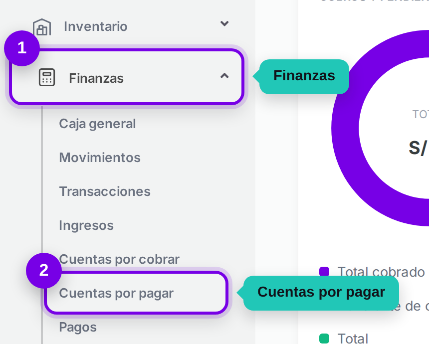 Camino en el menú: Finanzas, luego Cuentas por pagar