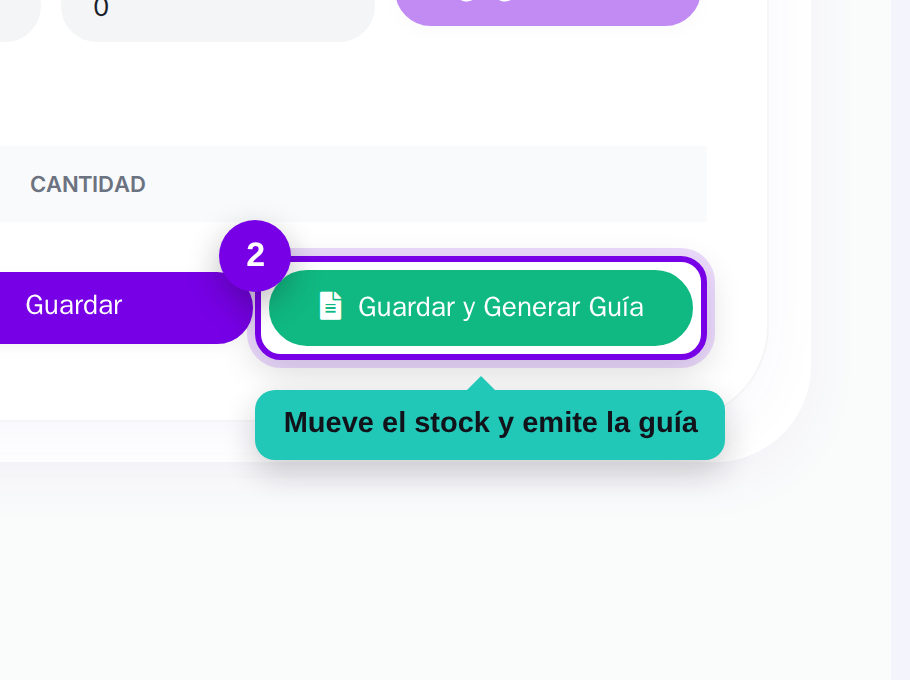 Botones de guardar y guardar con guía señalados